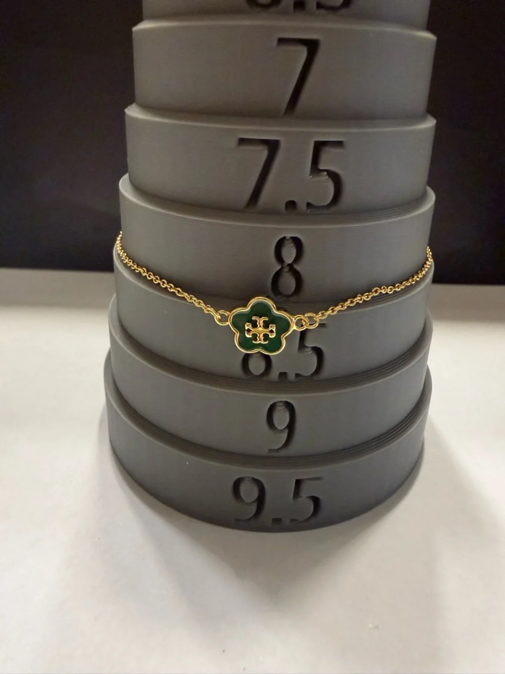 NEW Tory Burch Kira Enamel Flower Chain Bracelet Green Adjustable Forget Me Not - Picture 4 of 6